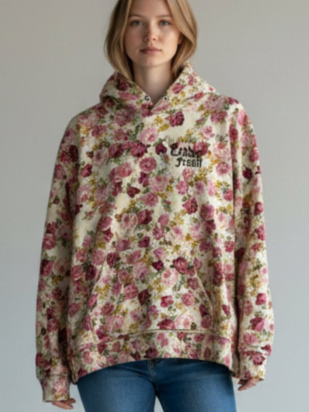 Teddy Fresh Sweatshirt Hoodie Floral Roses Size Medium